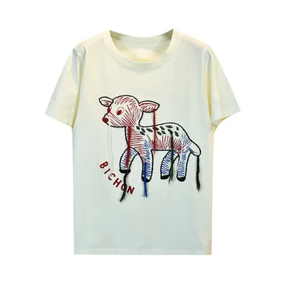 Fashion fashion brand heavy industry embroidery design short sleeve Beige - Shop at LoveMi