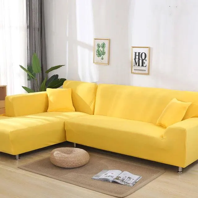 Solid Colors Sofa Universal Sofa Cover Sofa Chaise Cover Lounge Full Cover Non slip European General Yellow - Shop at LoveMi