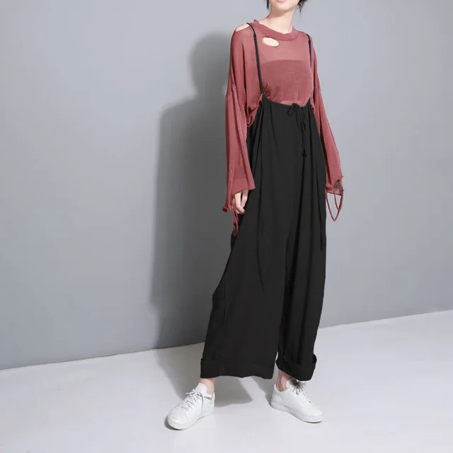 Literary wind sling to adjust a variety of wearing comfortable cotton and linen loose wide leg pants Black - Shop at LoveMi