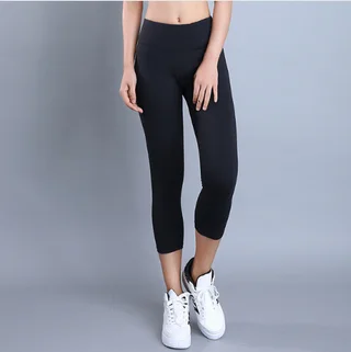 High waist tights sports pants women's running fitness pants quick-drying nine pants high elastic yoga pants - Black