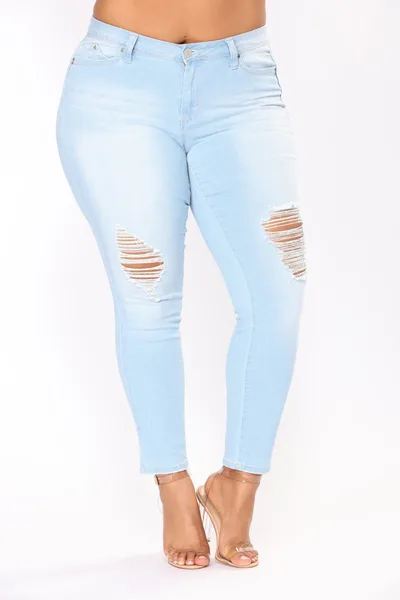 Elastic embroidered denim ladies feet pants jeans Light Blue - Shop at LoveMi
