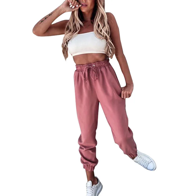 Solid color long slacks Pink - Shop at LoveMi