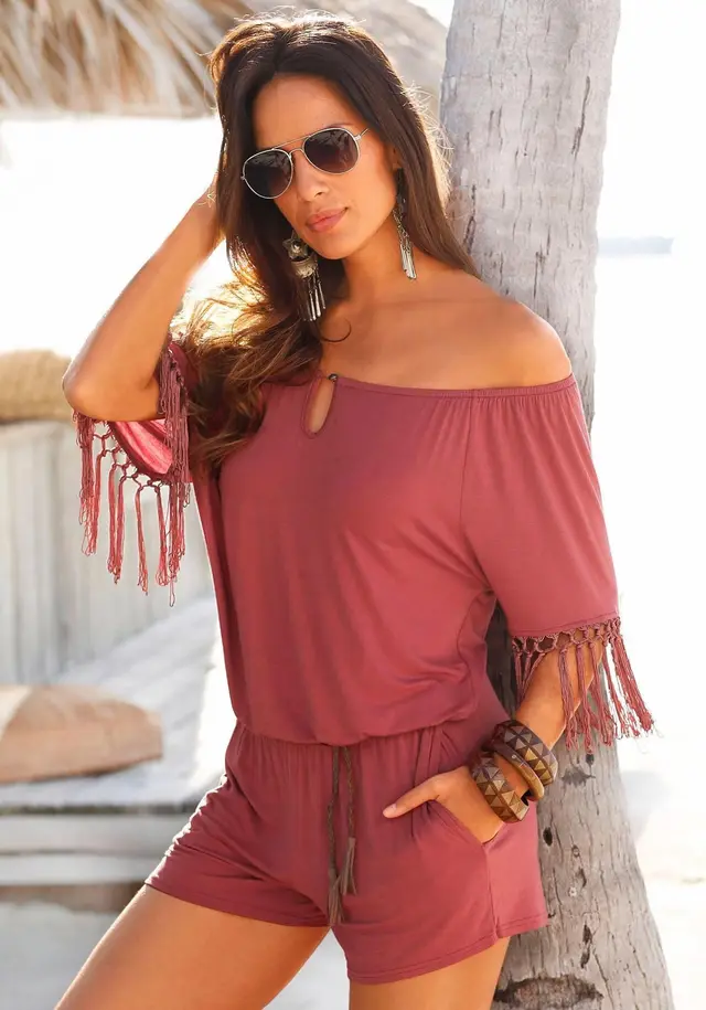 Summer wear word collar shirt tassels jumpsuits cool Crimson - Shop at LoveMi