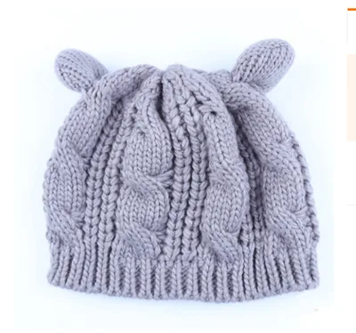 Autumn Winter Cat Ear Knit Beanie Gray - Shop at LoveMi