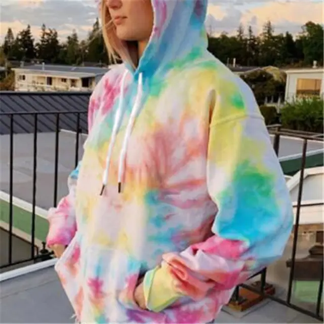 Ladies Hooded Tie Dye Printed Casual Sweatshirt Jacket Color - Shop at LoveMi