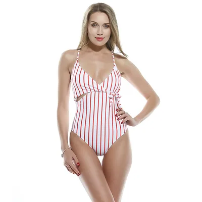 Vertical one piece swimsuit Red - Shop at LoveMi