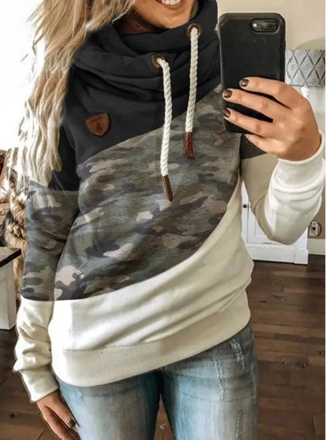 Patchwork hooded fleece loose sweatshirt Black - Shop at LoveMi