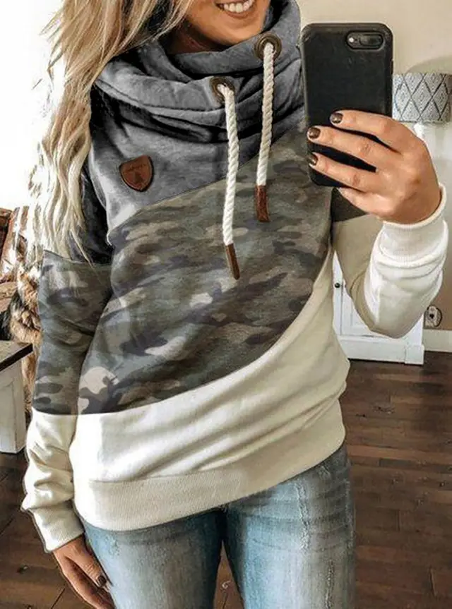 Patchwork hooded fleece loose sweatshirt Grey - Shop at LoveMi