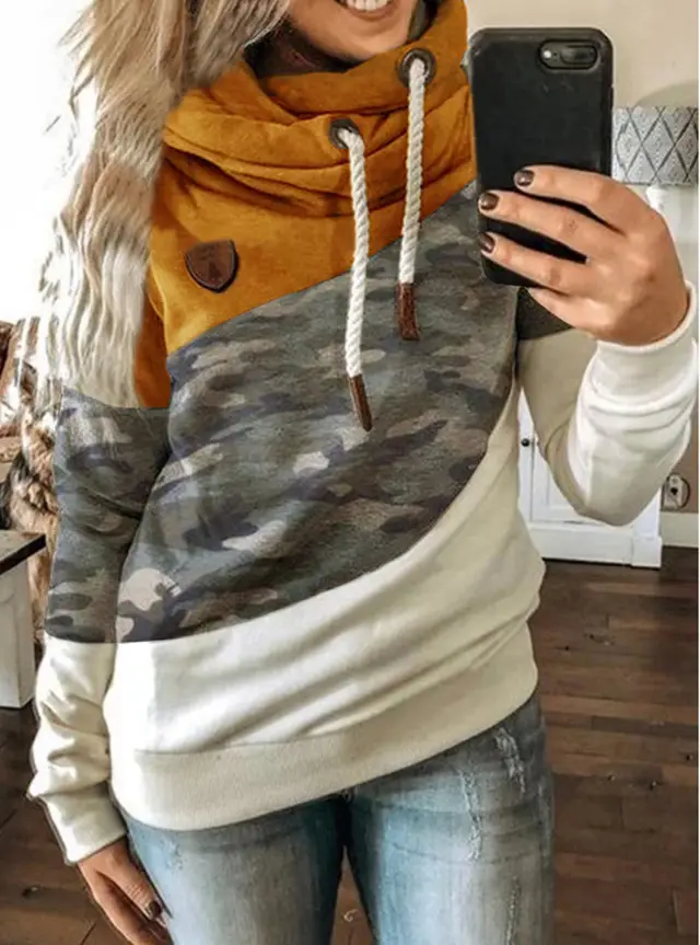 Patchwork hooded fleece loose sweatshirt Yellow - Shop at LoveMi