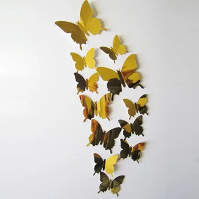 12 stereoscopic mirror butterfly PET mirror 3D Butterfly Yellow - Shop at LoveMi