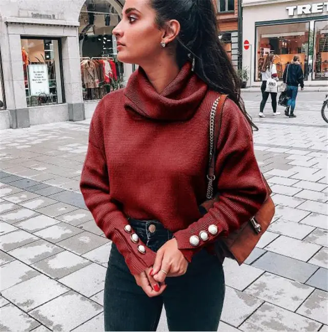 Women's knitted pullover Wine Red - Shop at LoveMi
