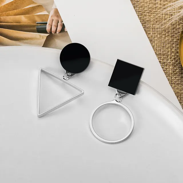 Geometric Round Earrings 2 Silver - Shop at LoveMi