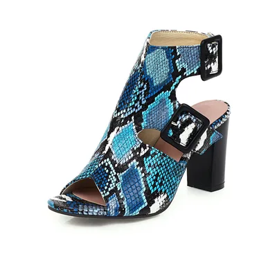 Large size belt buckle thick heel high heels Blue - Shop at LoveMi