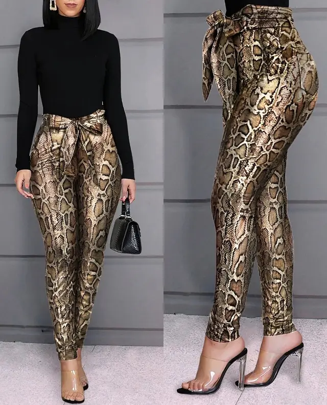 Fashion casual PU pants leather pants Gold - Shop at LoveMi