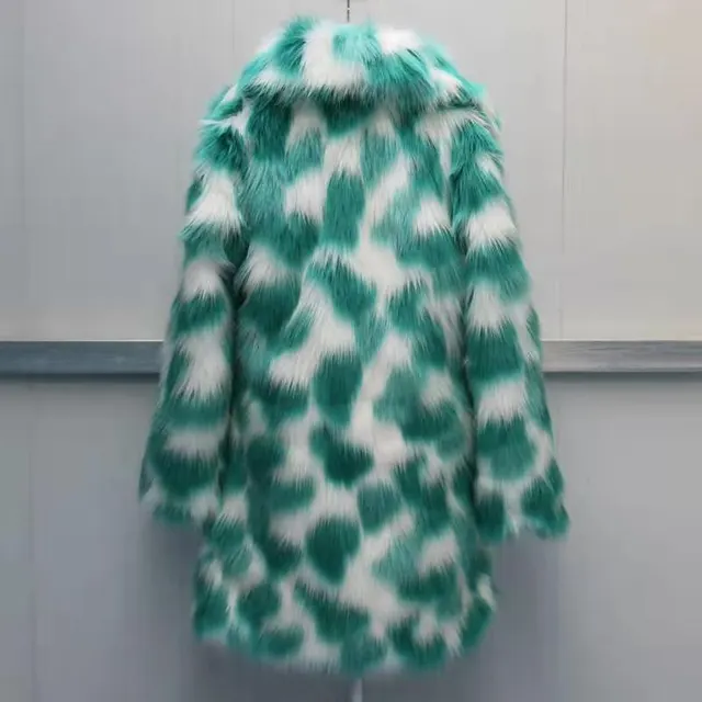 Fox fur round collarless short coat Green And White - Shop at LoveMi