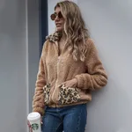 Autumn leopard patched cashmere coat - Khaki