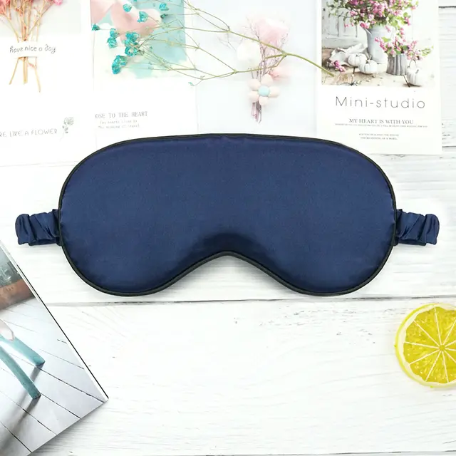Pure Color Elastic Straps Breathable Blackout Silk Eye Mask Blue - Shop at LoveMi