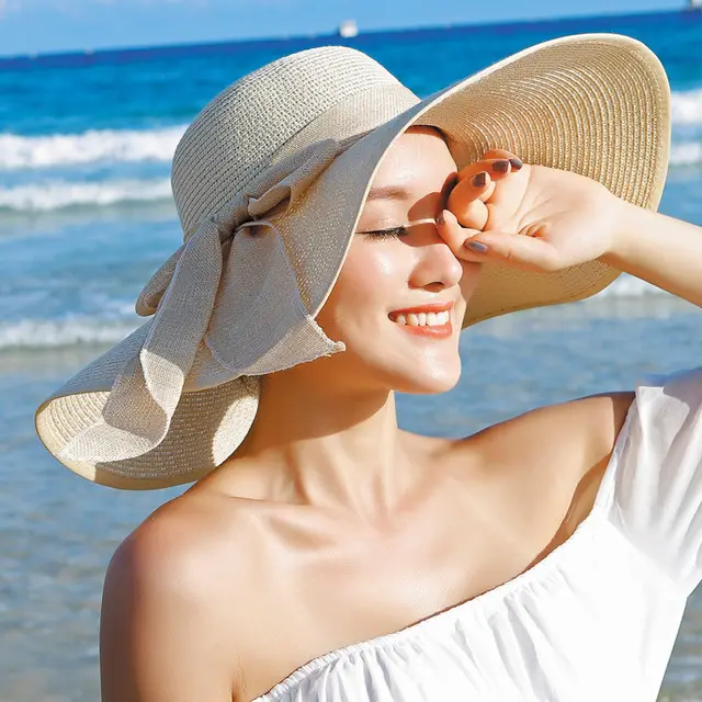 Beach sun protection straw hat Beige - Shop at LoveMi
