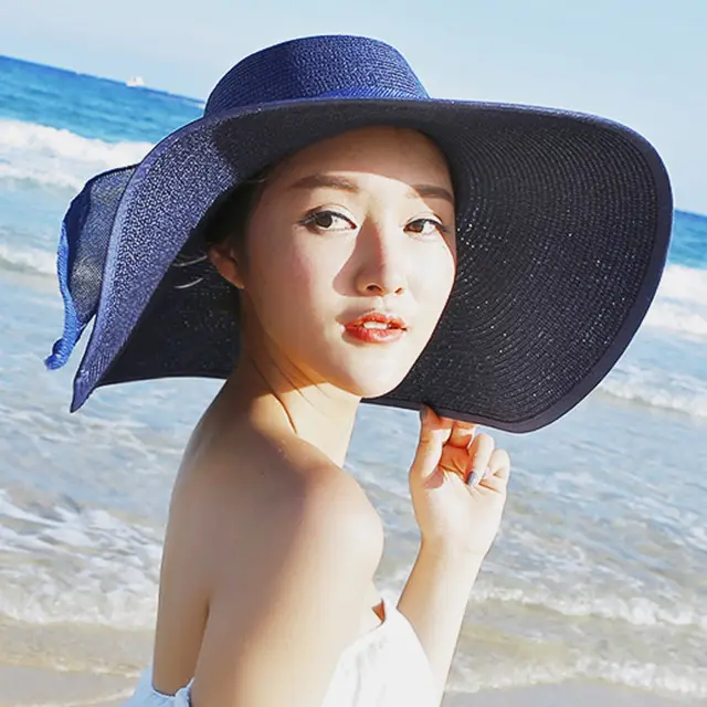 Beach sun protection straw hat Dark Blue - Shop at LoveMi