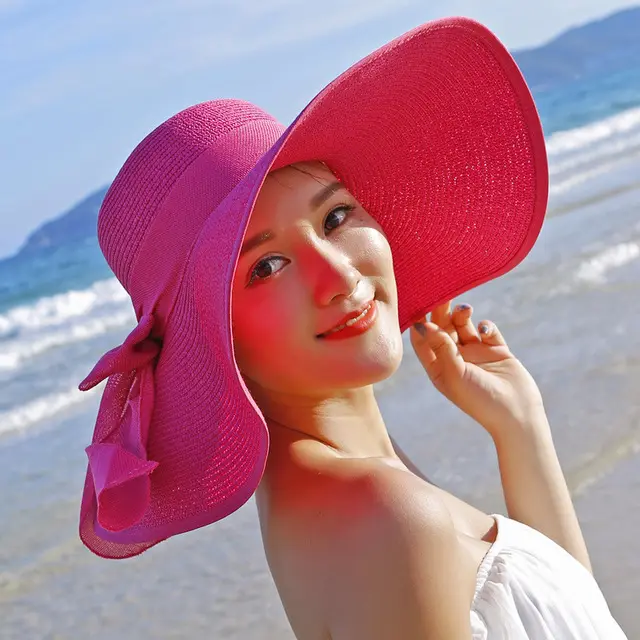 Beach sun protection straw hat Rose Red - Shop at LoveMi