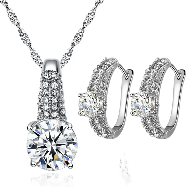 Bridal Necklace And Earrings Jewelry Set Silver - Shop at LoveMi