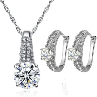 Bridal Necklace And Earrings Jewelry Set - Silver
