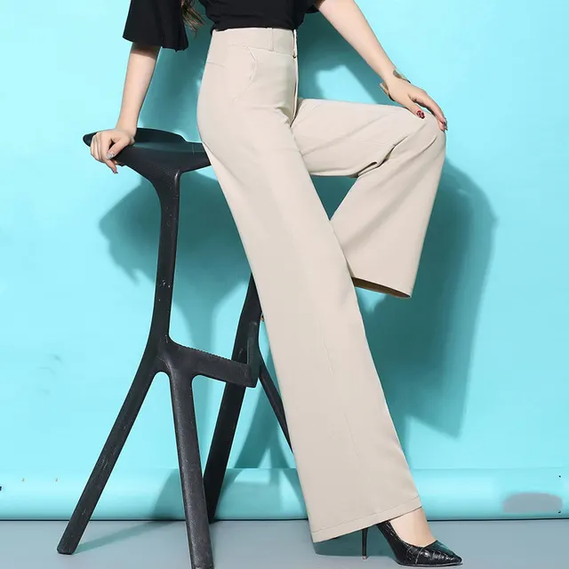 Summer Wear and Spring Wear Super Drape High Waist Straight Pants Big Feet Beige - Shop at LoveMi