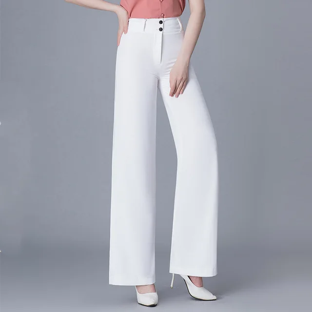 Summer Wear and Spring Wear Super Drape High Waist Straight Pants Big Feet White - Shop at LoveMi
