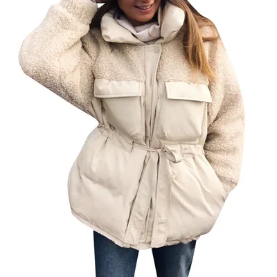 Belt stitching thick warm jacket fashion all match casual coat Beige - Shop at LoveMi