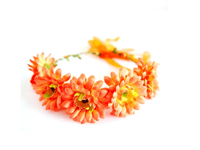 Bohemian simulation flower headband Beautiful head flower headband seaside beach headwear Orange - Shop at LoveMi