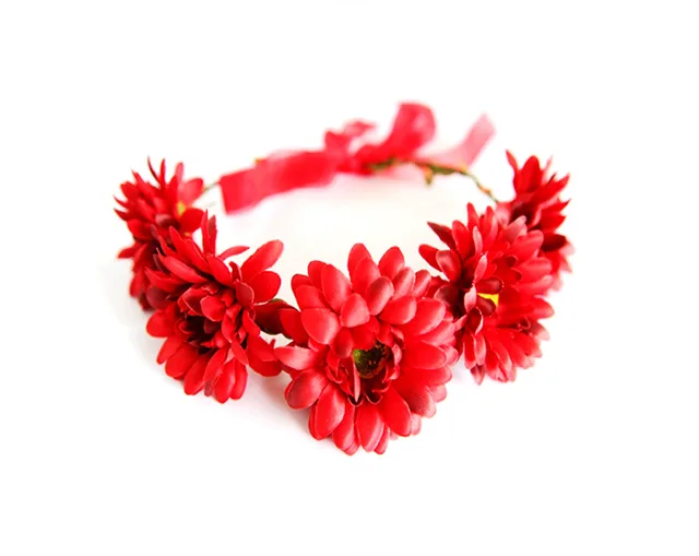 Bohemian simulation flower headband Beautiful head flower headband seaside beach headwear Red - Shop at LoveMi