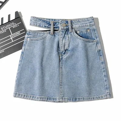 Side Cut Denim Skirt Women's New Sexy Bag Hip Skirt Light Blue - Shop at LoveMi