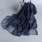 All-match bright hot rhinestone silk wool scarf - Navy Blue