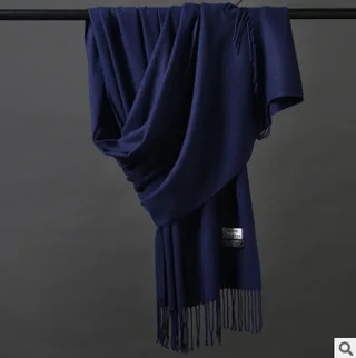 Cashmere Scarf Long Section Ladies Warm Thick Solid Color Variegated Shawl - Navy
