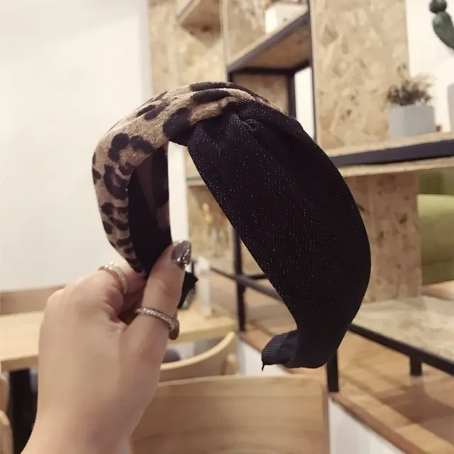 Fabric Leopard Print Solid Color Cross Headband Black - Shop at LoveMi