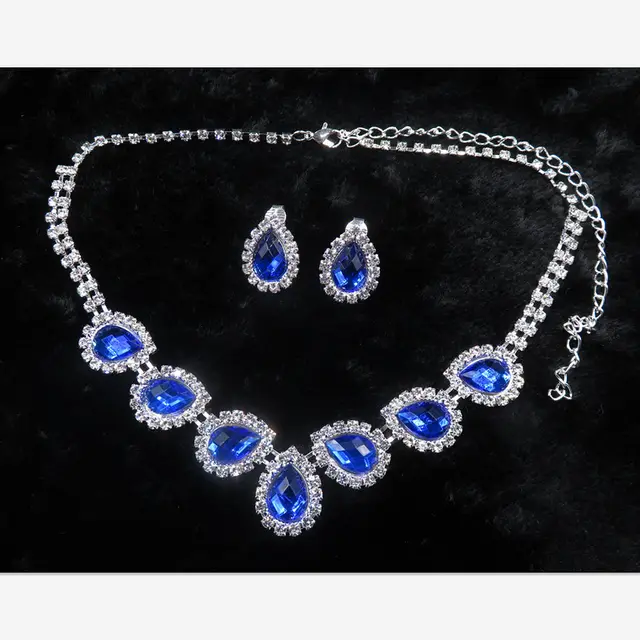 The New Bride Jewelry Color Diamond Earrings Necklace Fashion Necklace Set Can Be Customized Bule - Shop at LoveMi