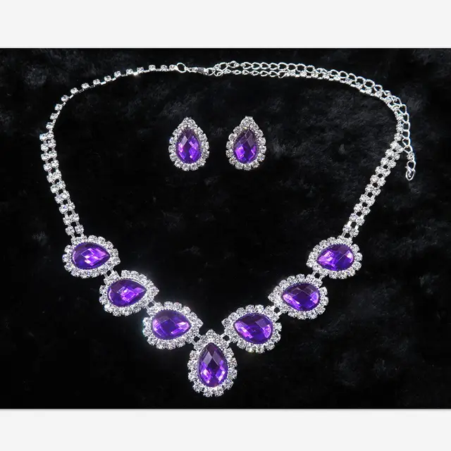 The New Bride Jewelry Color Diamond Earrings Necklace Fashion Necklace Set Can Be Customized Purple - Shop at LoveMi