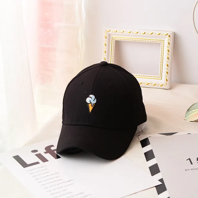 Hat Korean Version Of The Soft Sister Children's Ice Cream Bend Along The Baseball Tide Casual Men's Spring And Summer Caps Sun Hat Black - Shop at LoveMi