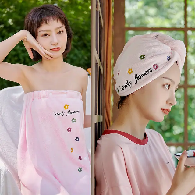 Water Absorbing Quick Drying Bath Towel For Brassiere Bath skirt Pink Flower - Shop at LoveMi