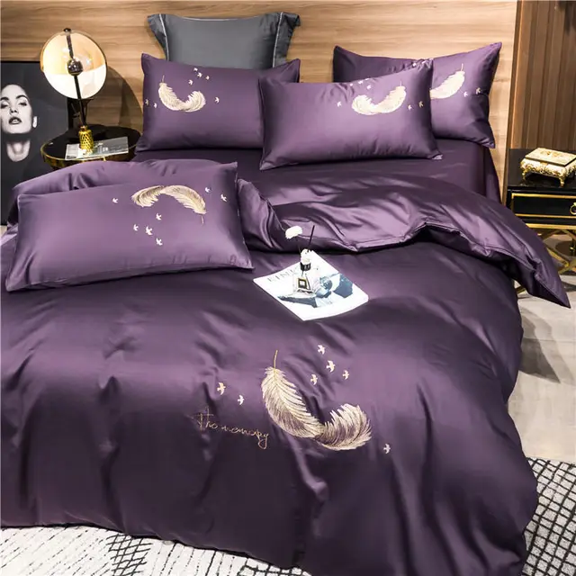 Four piece cotton embroidery bed Purple - Shop at LoveMi