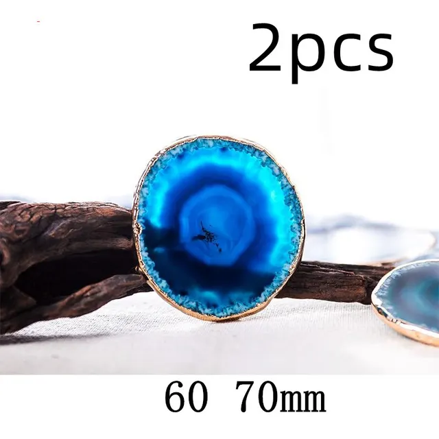 Natural rough stone agate piece coaster Golden Rim2Pcs - Shop at LoveMi