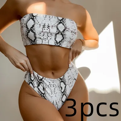 Bandeau snake print bikini 3Pcs Picture Color L - Shop at LoveMi