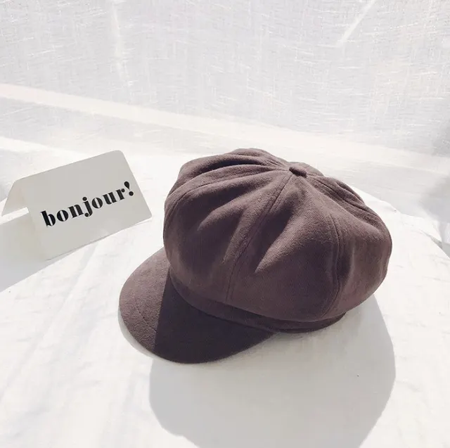 Hat female autumn and winter leisure wild tide Japanese Korean casual painter newspaperboy hat octagonal hat solid color beret hat Bean Yarn - Shop at LoveMi