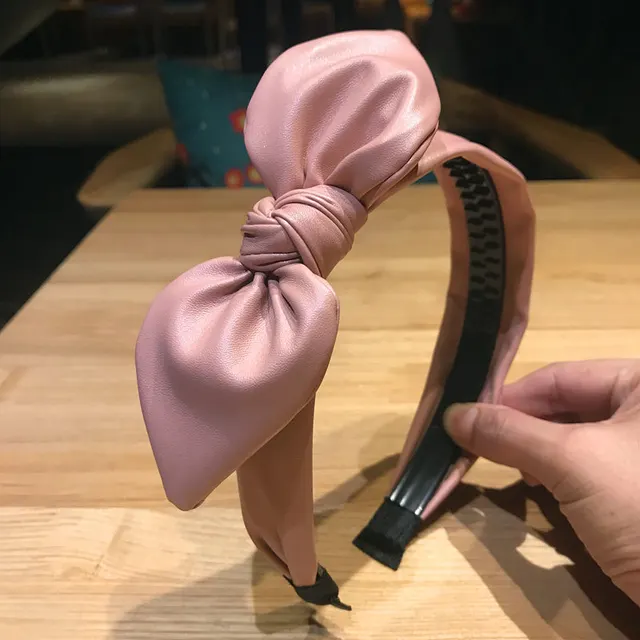 Hair Band Korean Simple Pu Leather Rabbit Ears Sideband Pink - Shop at LoveMi