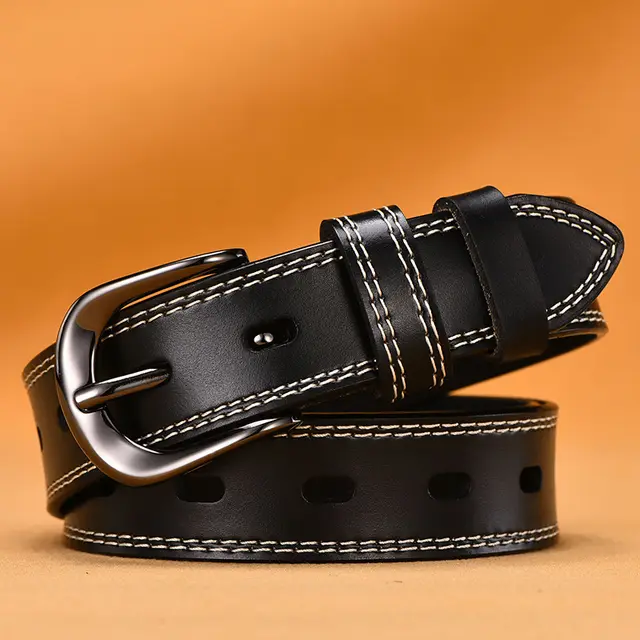 Women's Fine Needle Buckle Versatile Leather Korean Belt Black - Shop at LoveMi