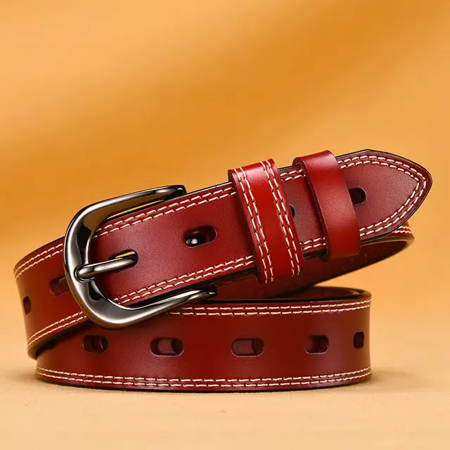 Women's Fine Needle Buckle Versatile Leather Korean Belt Red - Shop at LoveMi