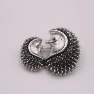 Hedgehog mother and son boutonniere - Silver