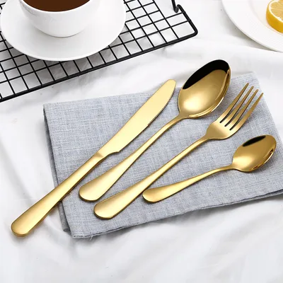 High Grade Tableware Set Black Gold Plated Stainless Steel Knife And Fork Gold - Shop at LoveMi