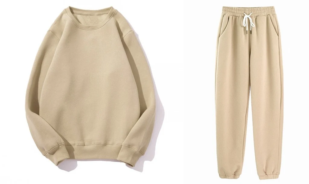 Plush thick two-piece loose trousers suit - Khaki