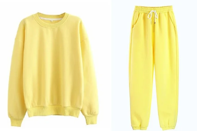 Plush thick two piece loose trousers suit Yellow - Shop at LoveMi